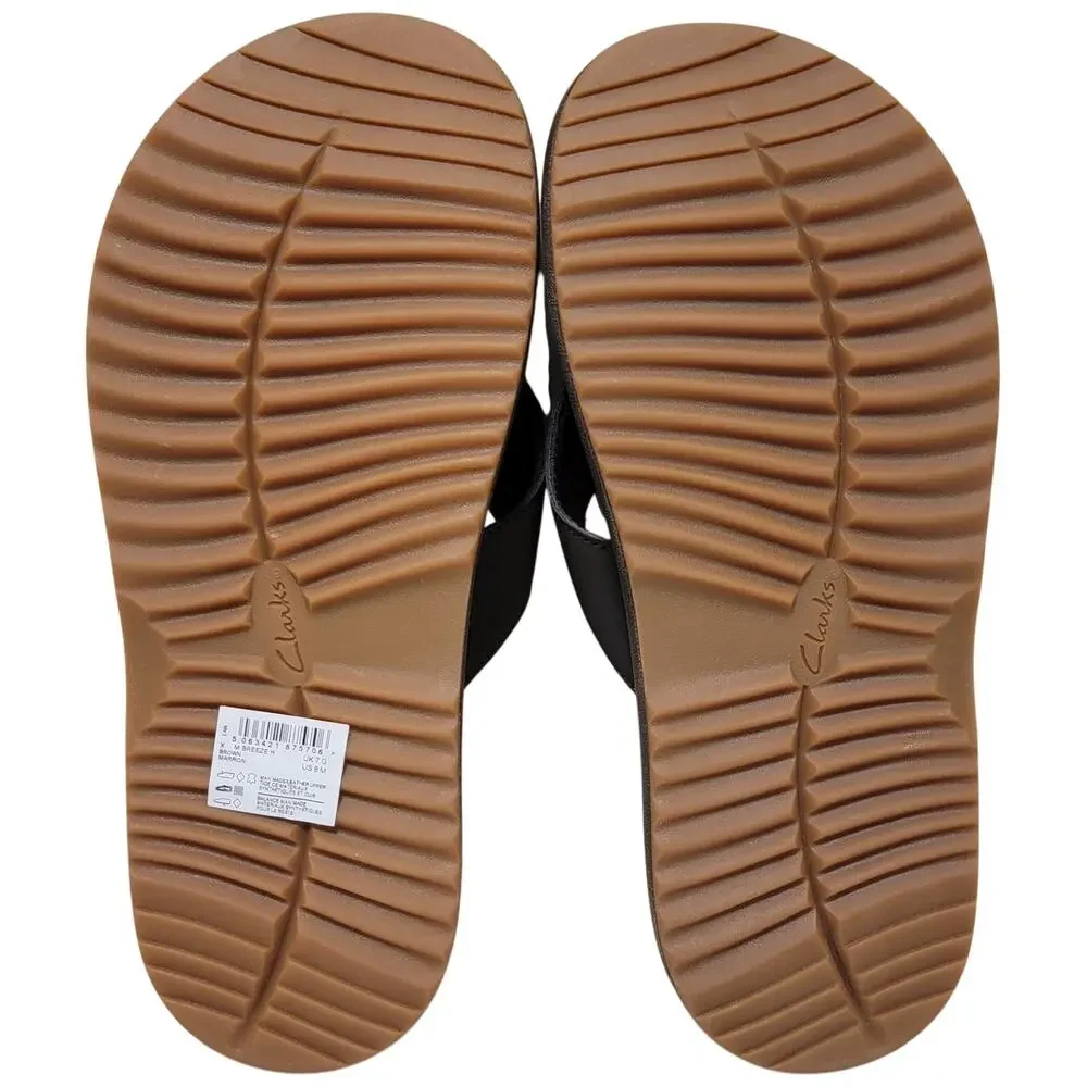 Clarks Men Cloudsteppers Breeze Flip Flop Sandals Size US 8M Brown Leather